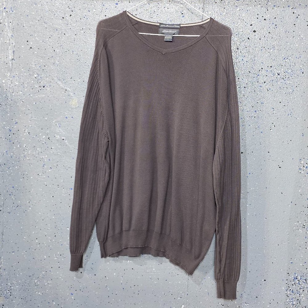 Eddie Bauer Mens 100% Mercerized Cotton Grey Long Sleeve Sweater Large L